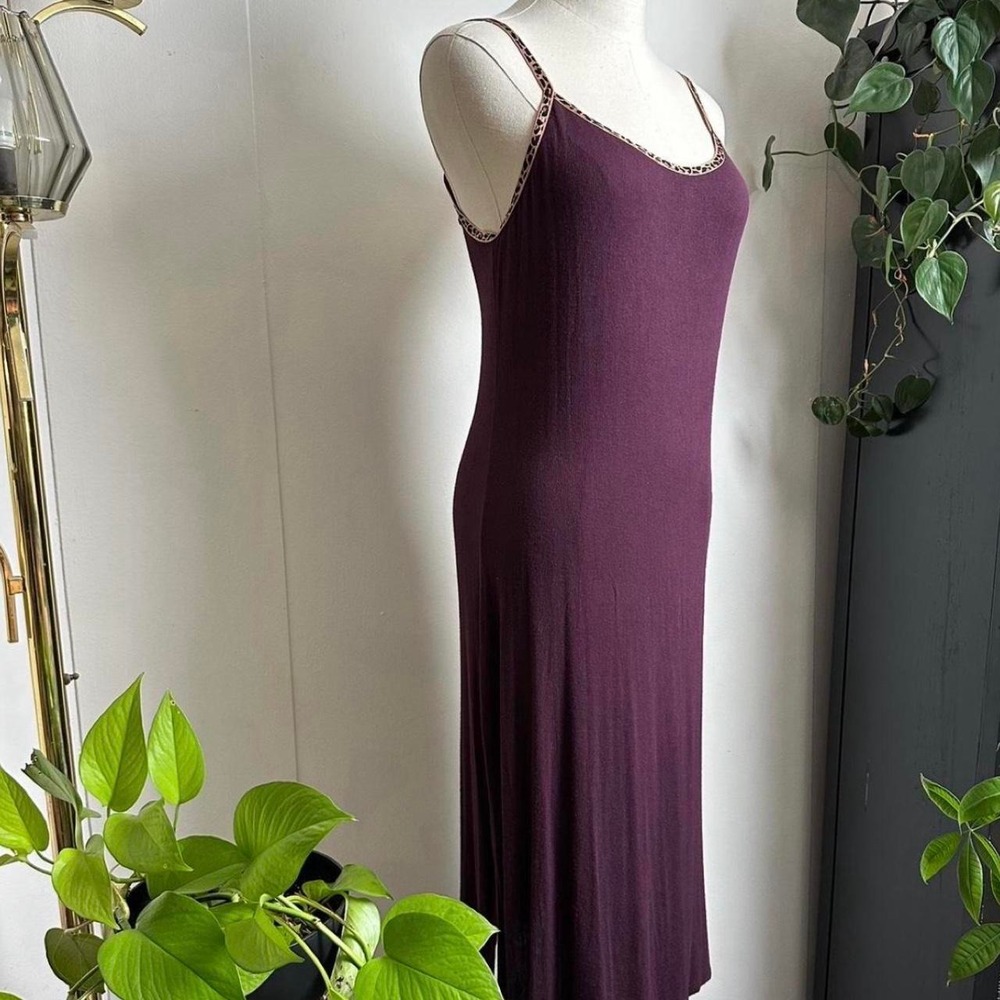 Victorias Secret Burgundy Cheetah Print Slip Dress Nightgown Maxi Side Slit M - Picture 3 of 8